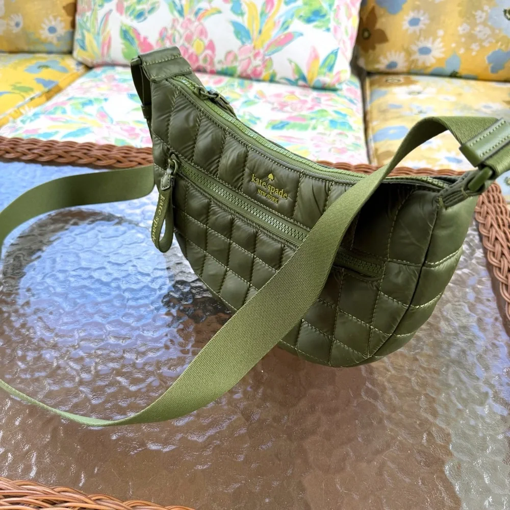 Kate Spade Camden Quilted Nylon Crossbody Bag Kelp Forest Adjustable Strap Chic